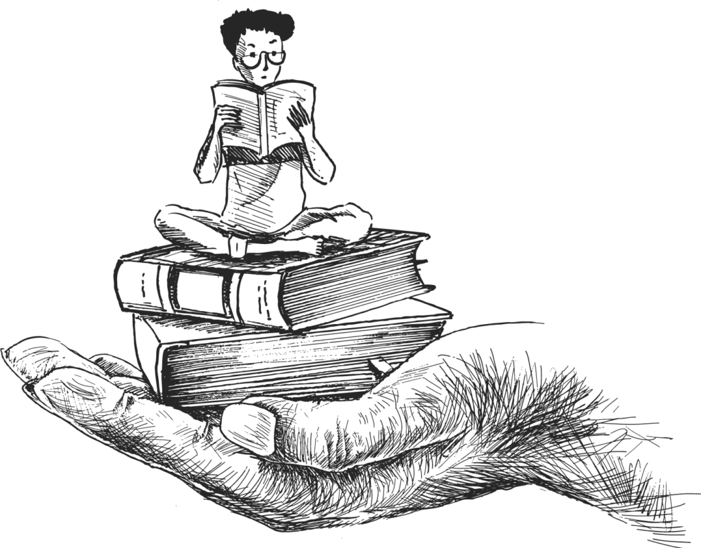 Illustration d'une main qui porte un livre